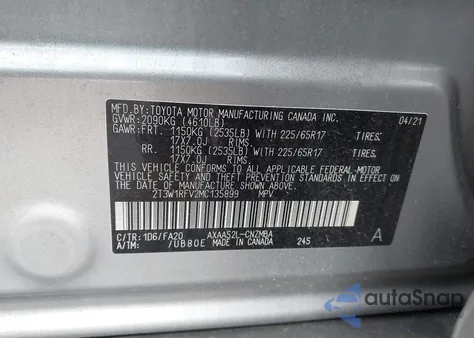2021 Toyota Rav4 Xle z USA, uszkodzony, nr VIN 2T3W1RFV2MC135899
